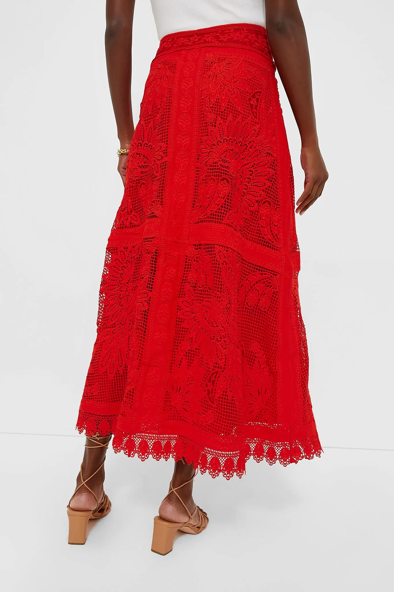 Red Toucan Guipure Midi Skirt