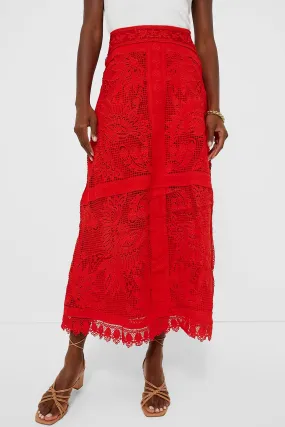 Red Toucan Guipure Midi Skirt