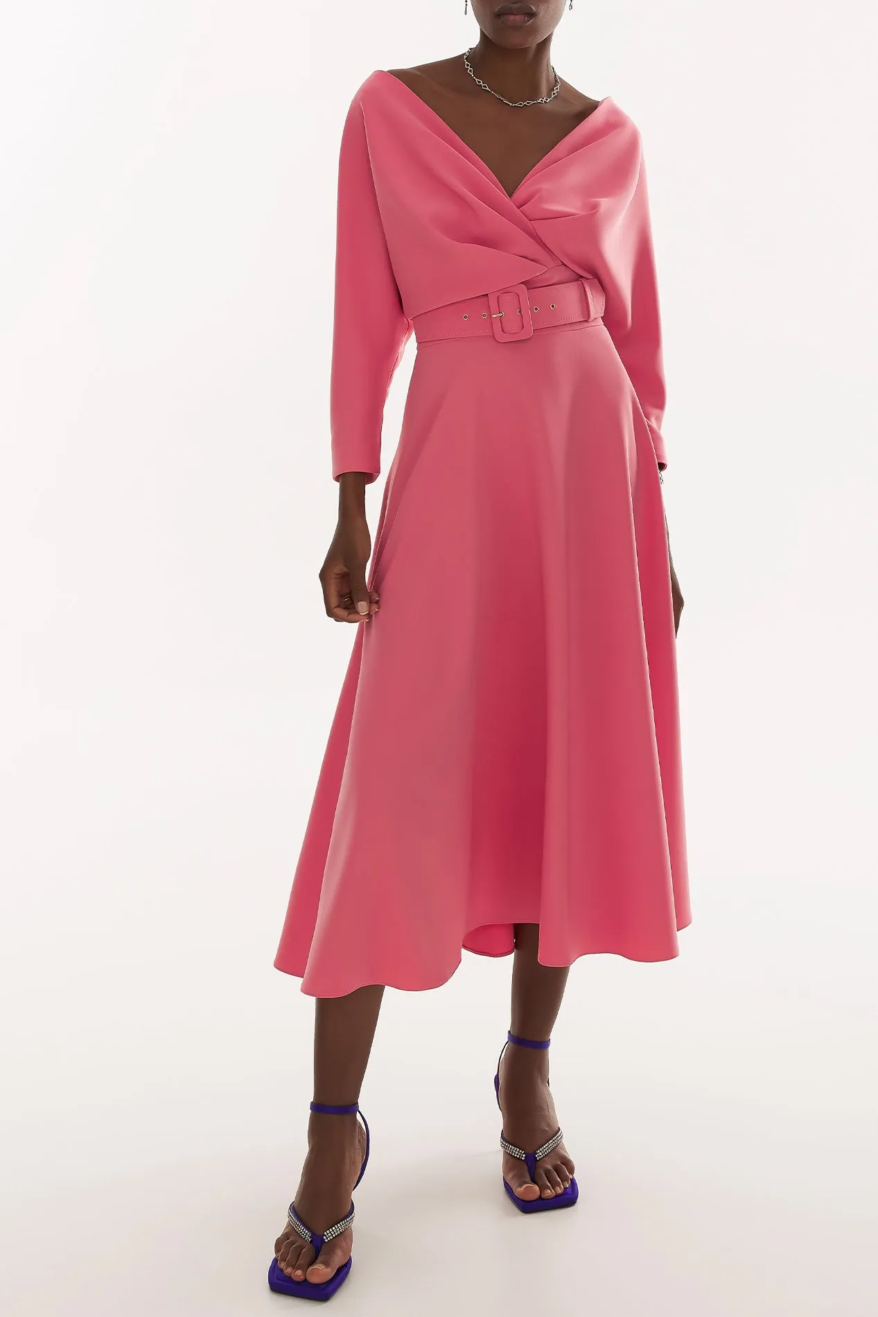 Reese Crepe Midi Dress in Salmon Pink