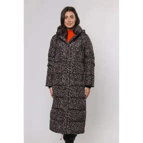 Roza Midi Length Printed Coat with Hood Leopard