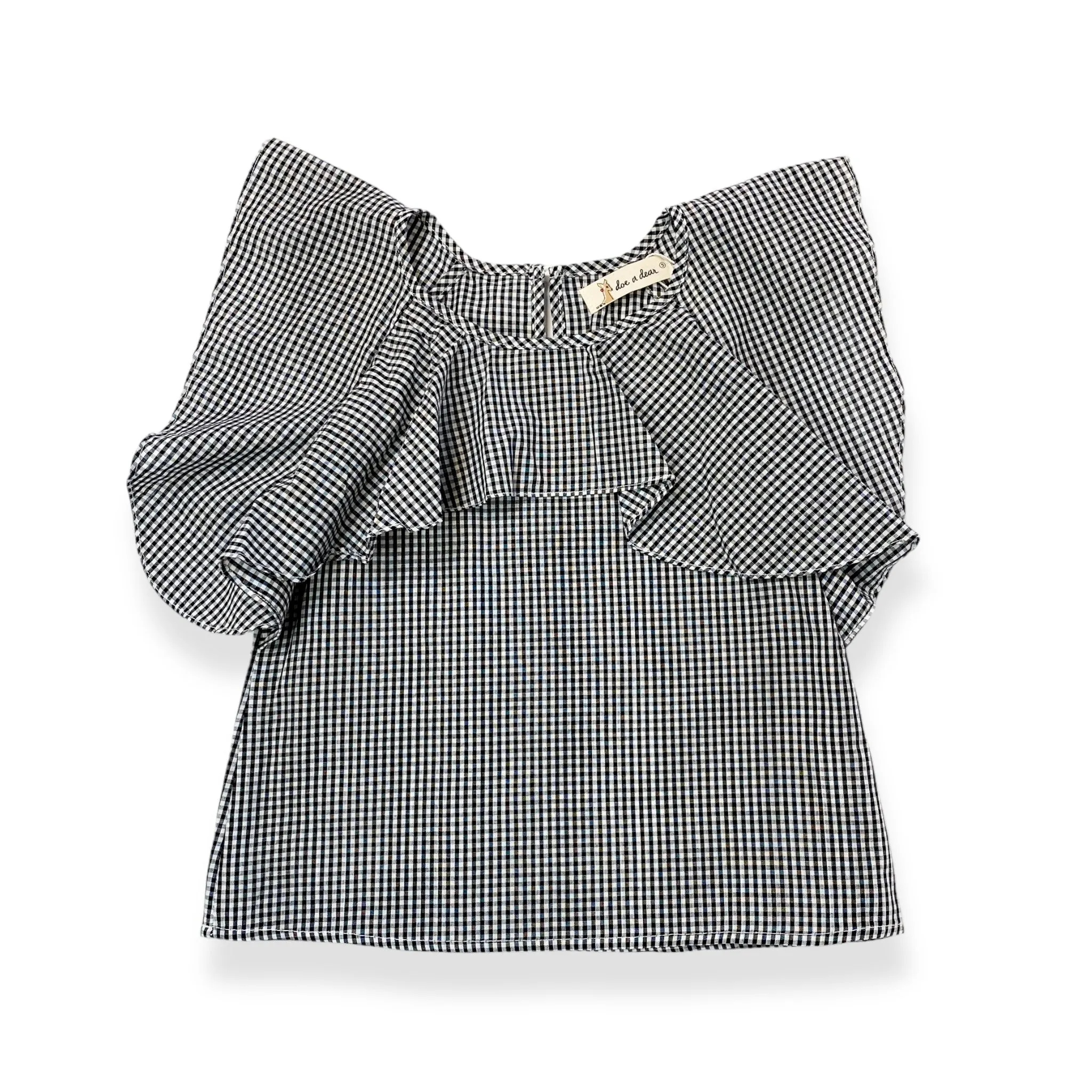 Ruffle Black Checked Top