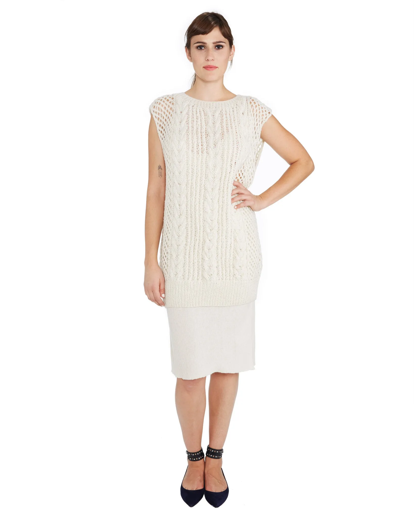 Ryan Roche | Cashmere Fisherman Sleeveless Sweater in Ivory