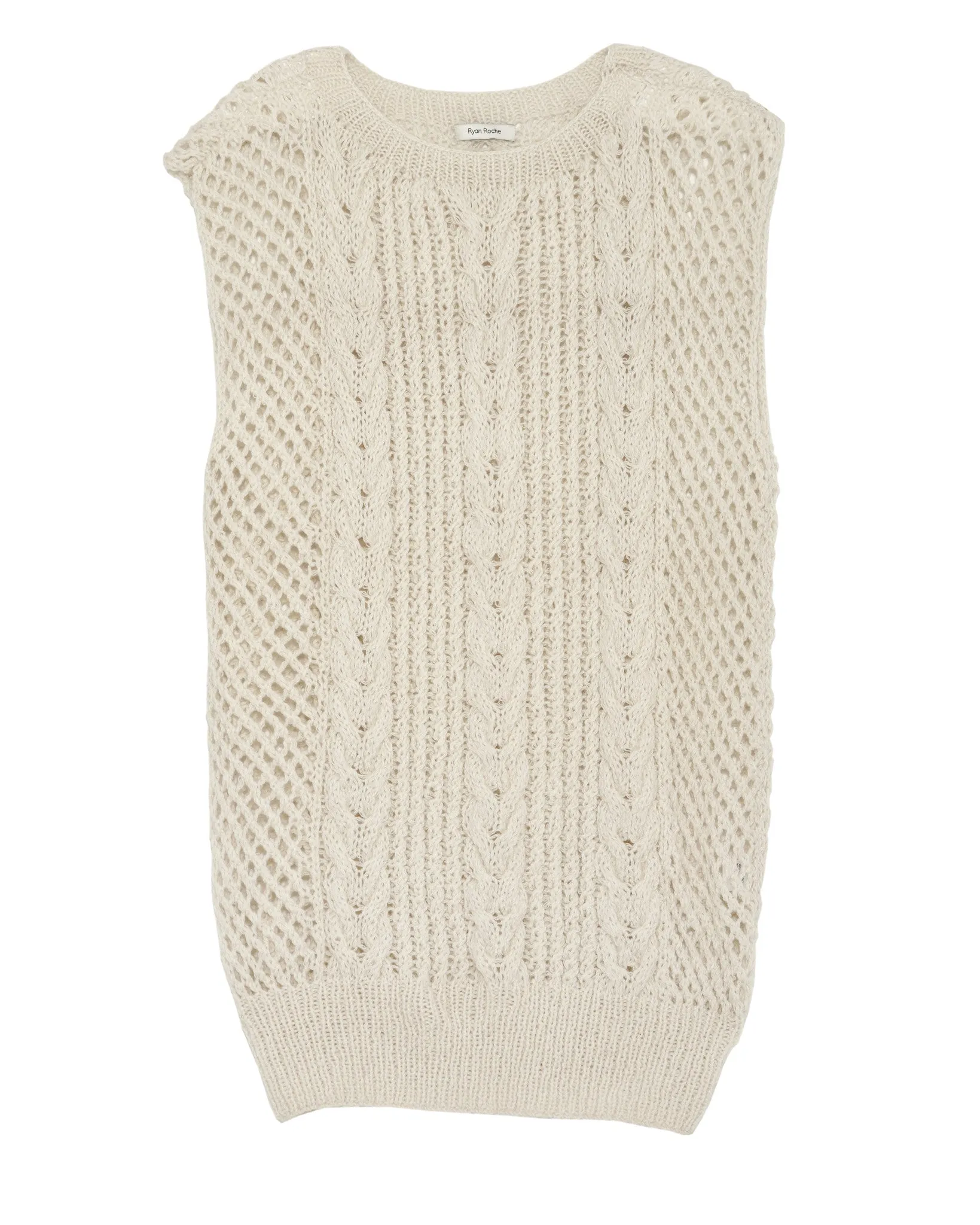 Ryan Roche | Cashmere Fisherman Sleeveless Sweater in Ivory