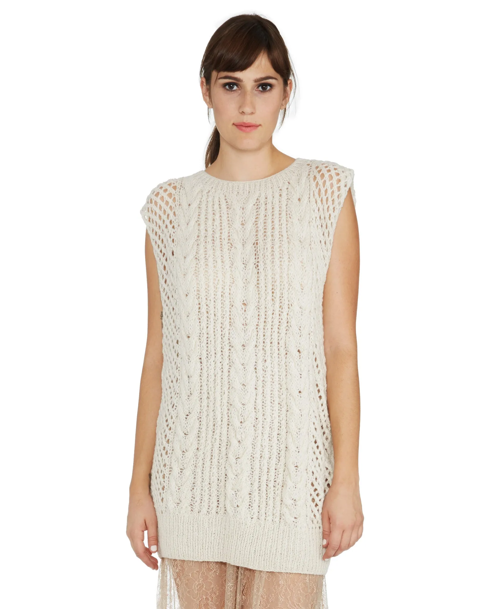 Ryan Roche | Cashmere Fisherman Sleeveless Sweater in Ivory