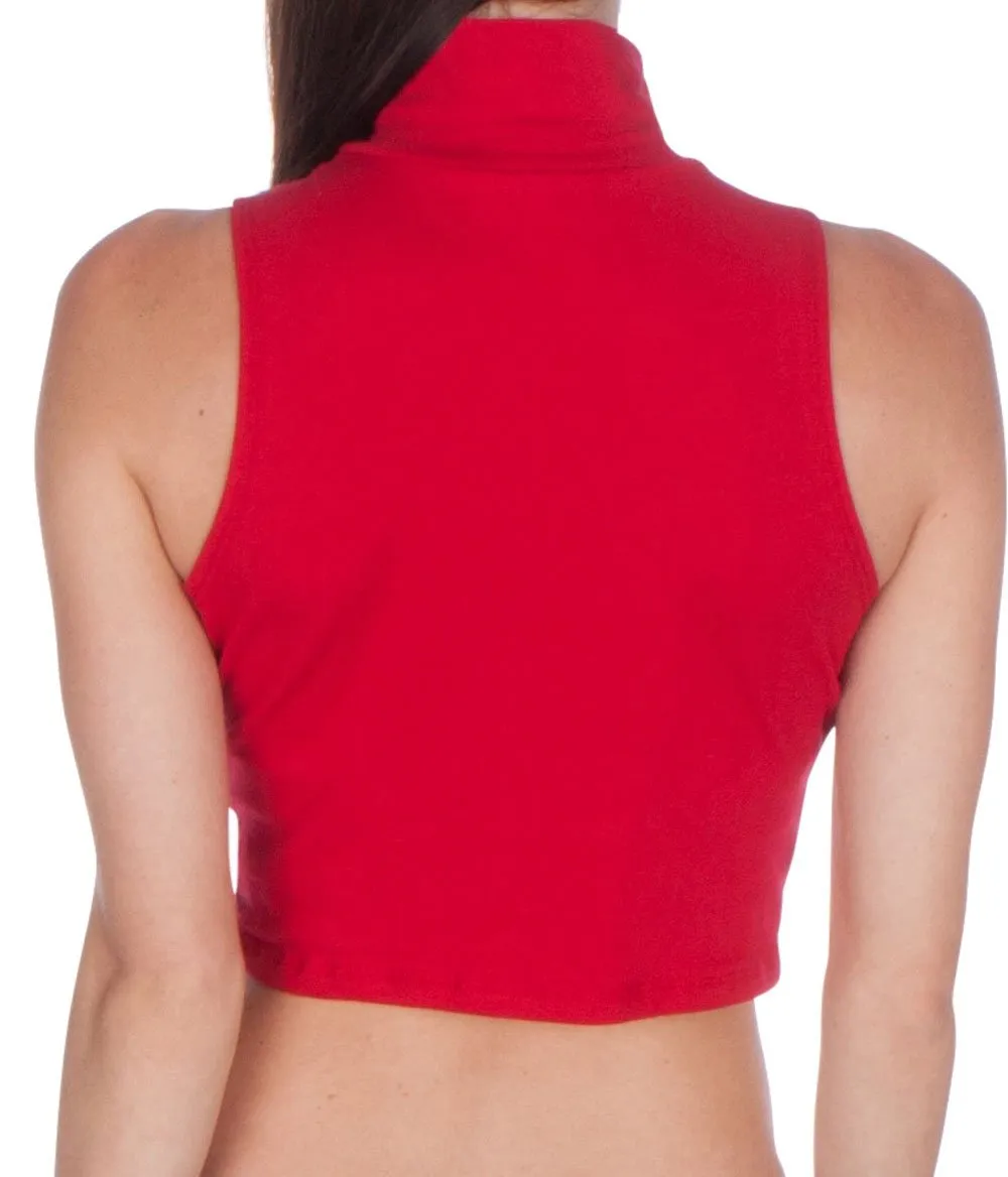 Sakkas Mock Neck Turtleneck Sleeveless Scuba Crop Top - Made in USA