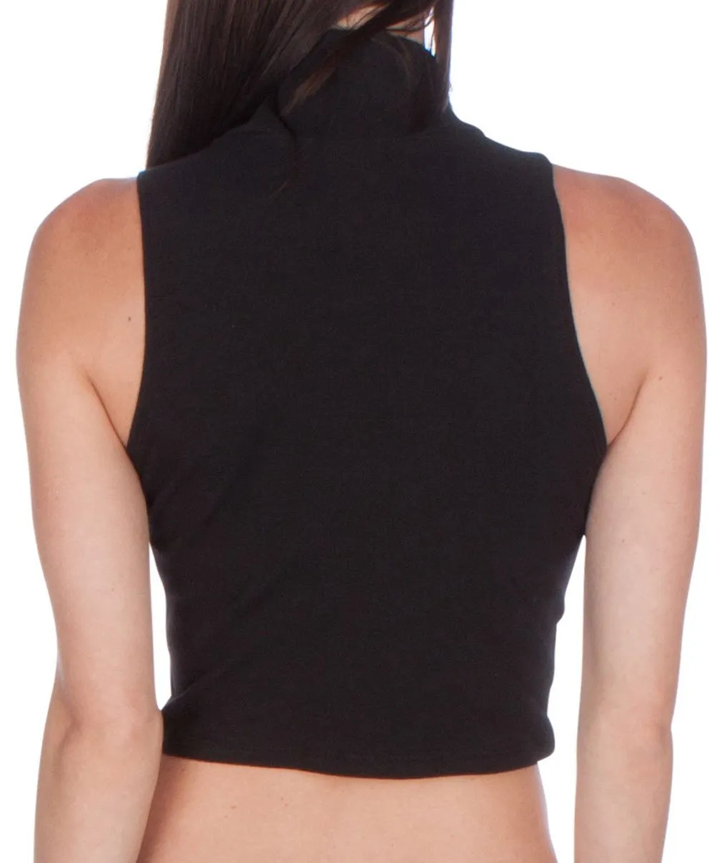 Sakkas Mock Neck Turtleneck Sleeveless Scuba Crop Top - Made in USA