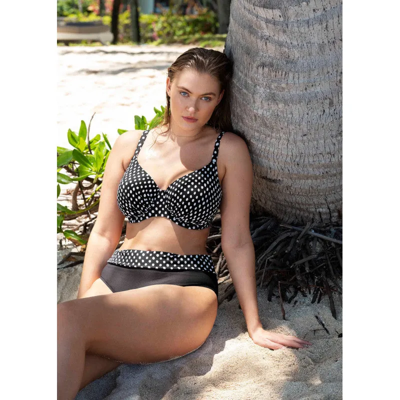 Santa Monica Gathered Full Cup Bikini Top Black White - Fantasie Swim