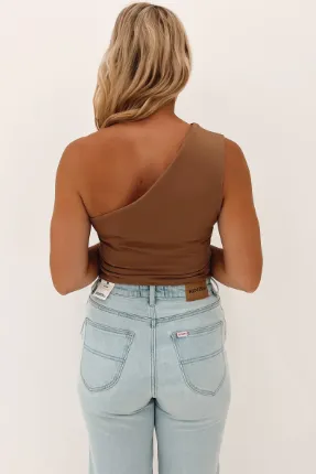 Sass Bec One Shoulder Mocha Brown Top