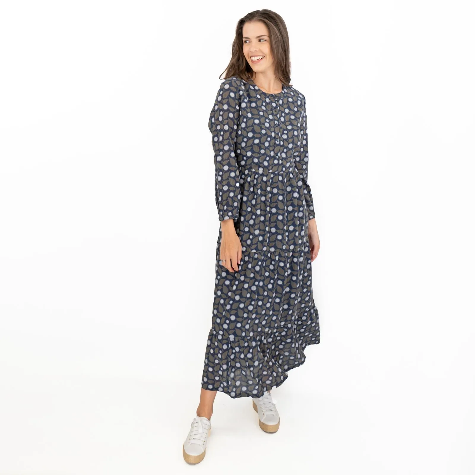 Seasalt Navy Leaves Charbon Midi Dress