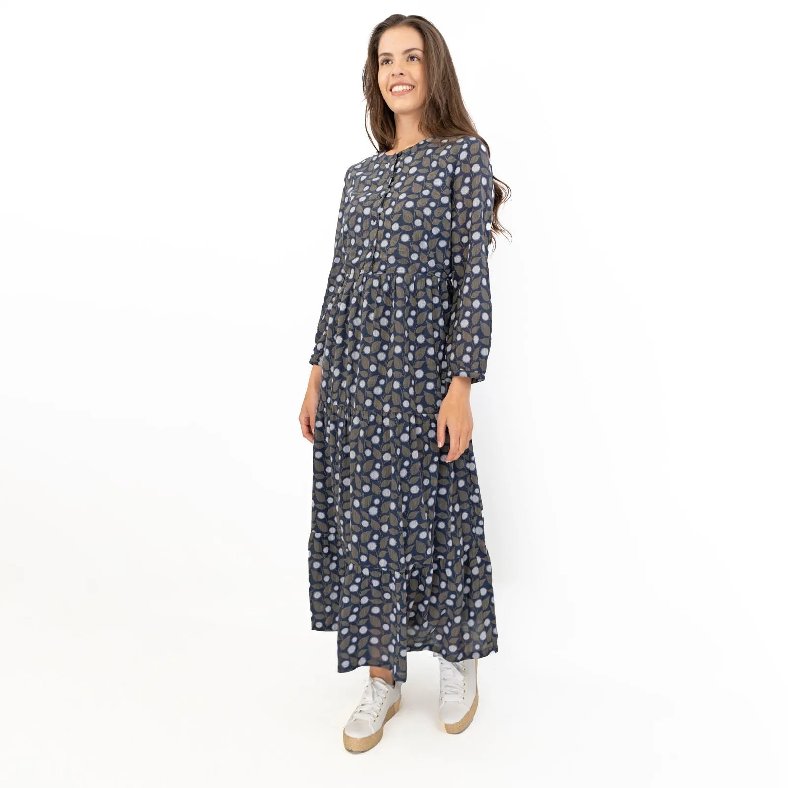 Seasalt Navy Leaves Charbon Midi Dress