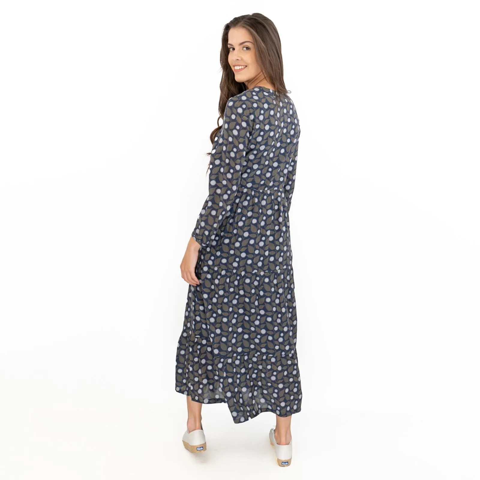 Seasalt Navy Leaves Charbon Midi Dress