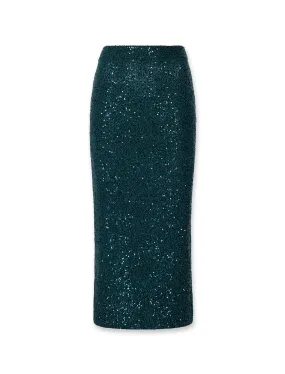 Sequin Cashmere Silk Pull On Midi Skirt