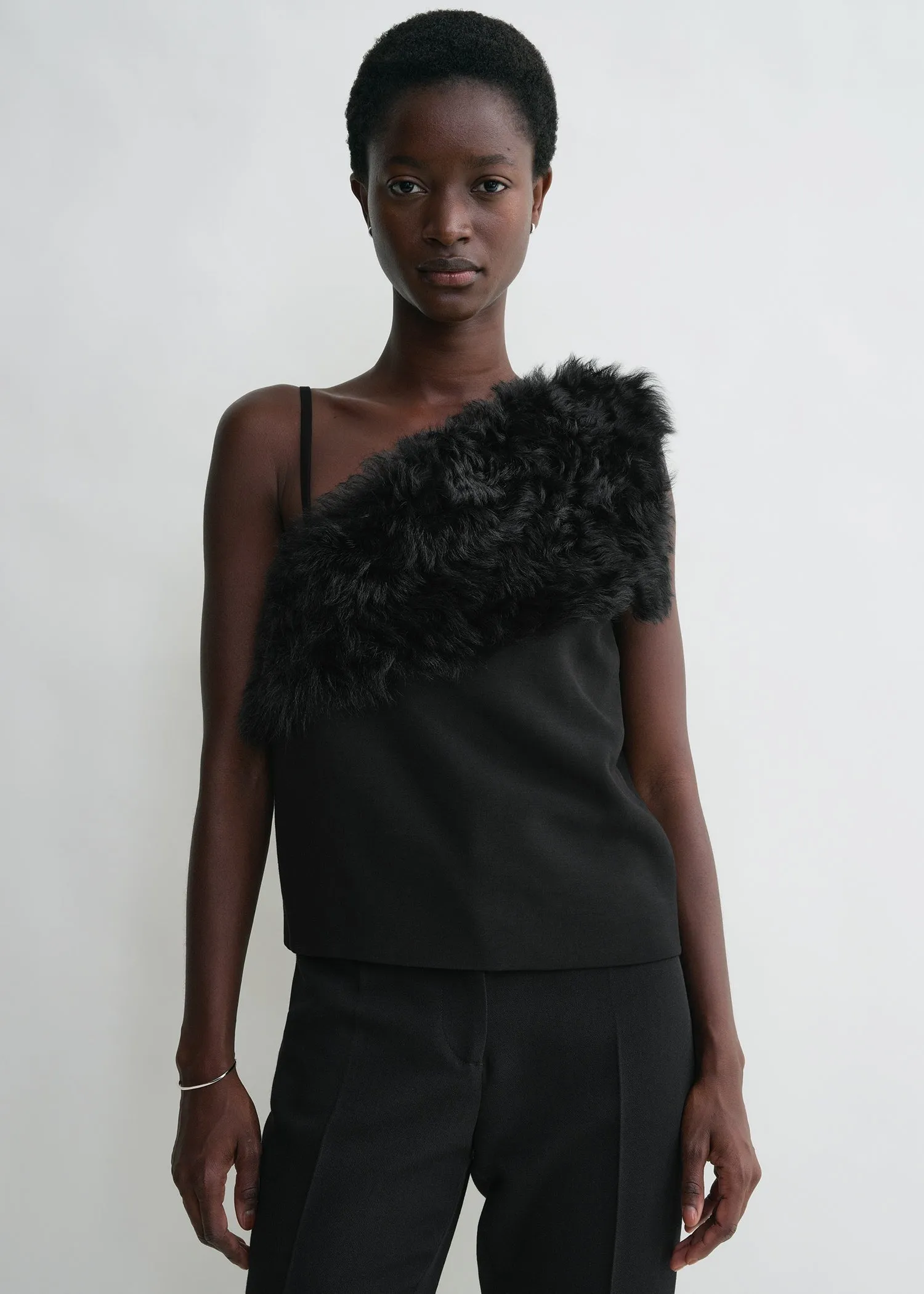 Shearling appliqué top black