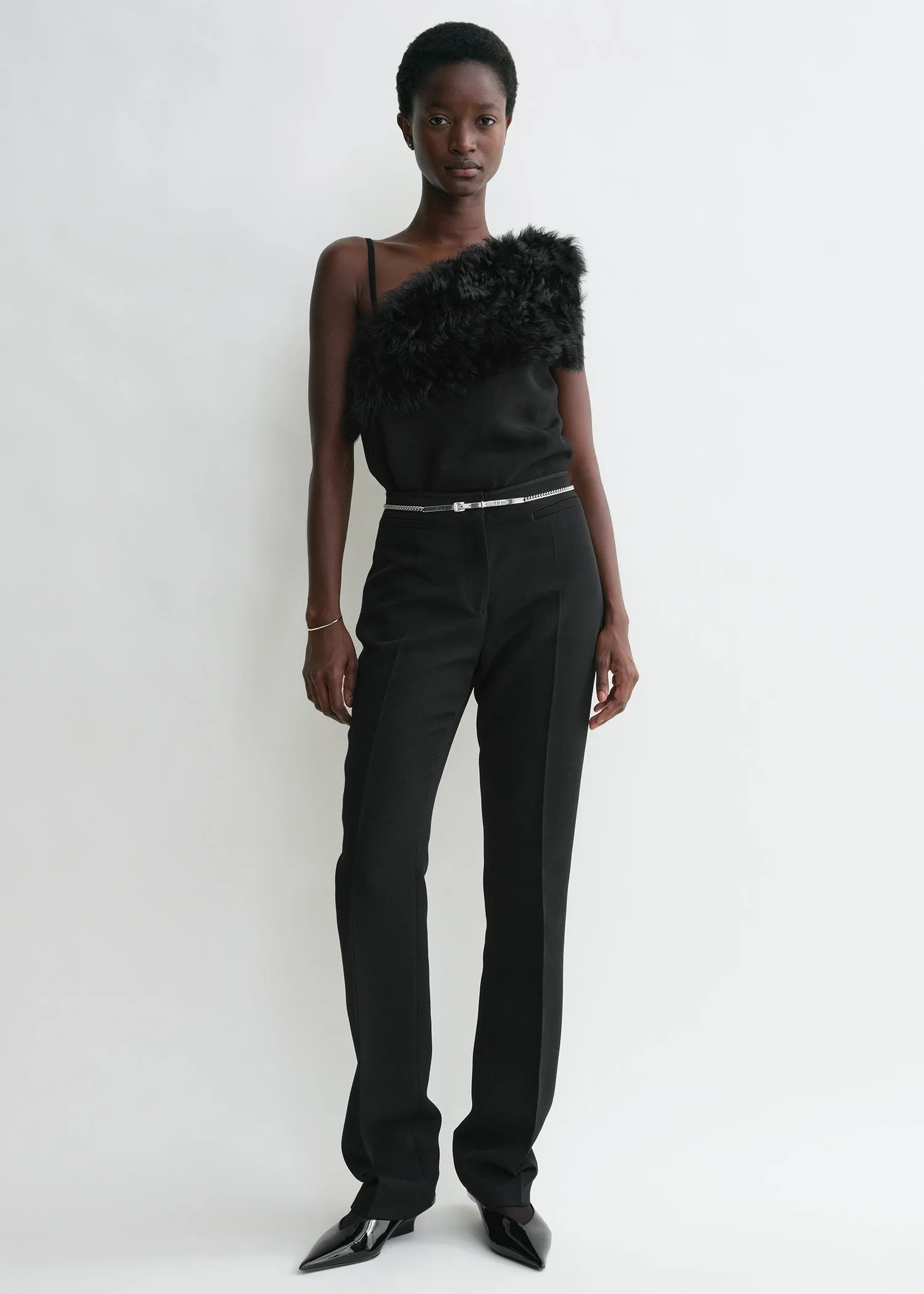 Shearling appliqué top black