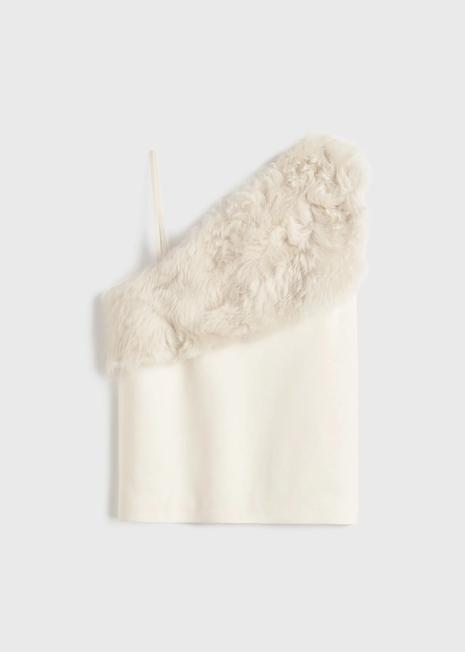 Shearling appliqué top macadamia