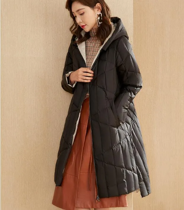 Short Front Long Winter Duck Down Jacket Hooded Down Jacket Women Coat