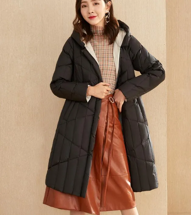 Short Front Long Winter Duck Down Jacket Hooded Down Jacket Women Coat