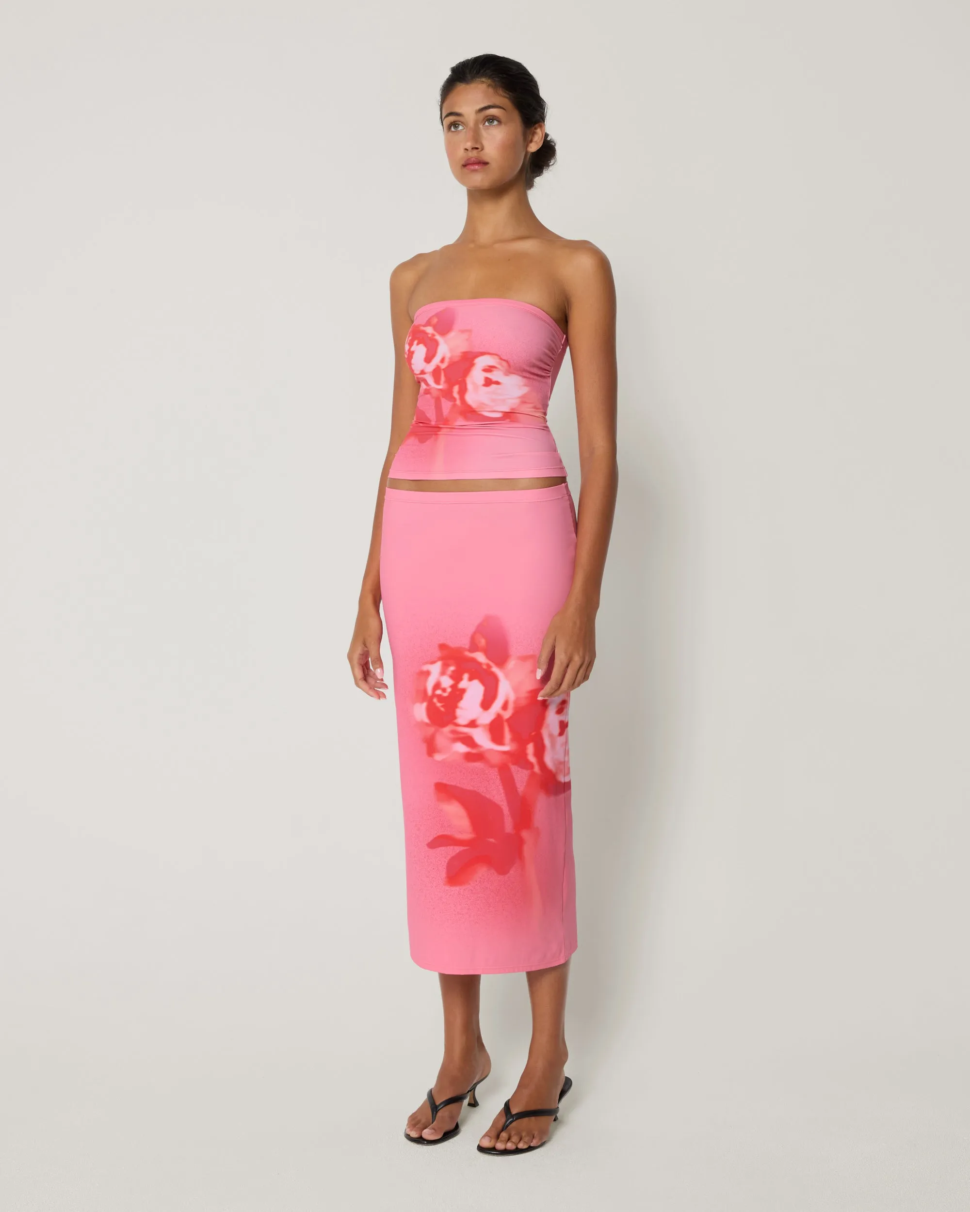 Smooth Stretch Midi Skirt | Pink Peony