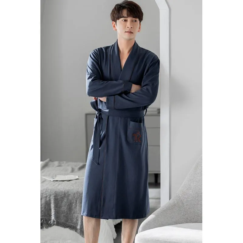 Solid Belted Cotton Collar Simplicity Night Robe