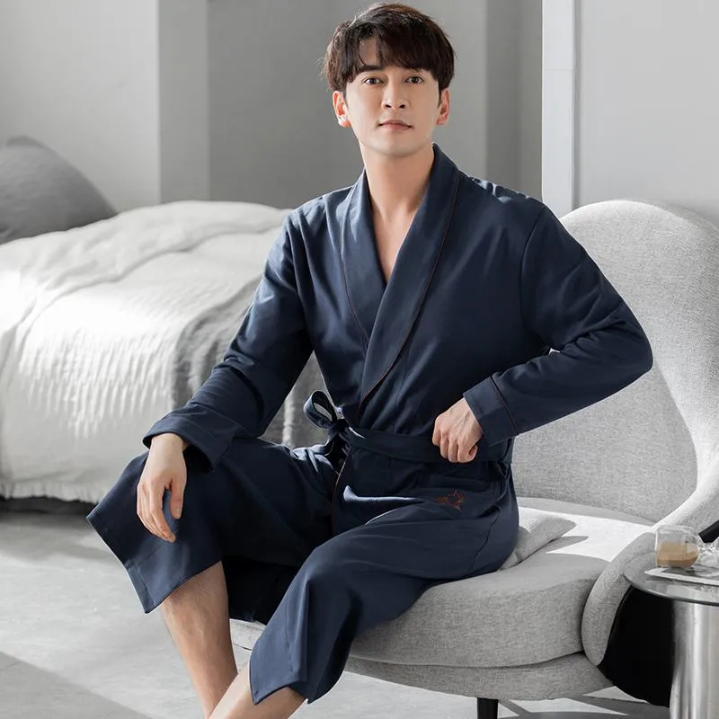 Solid Belted Cotton Collar Simplicity Night Robe