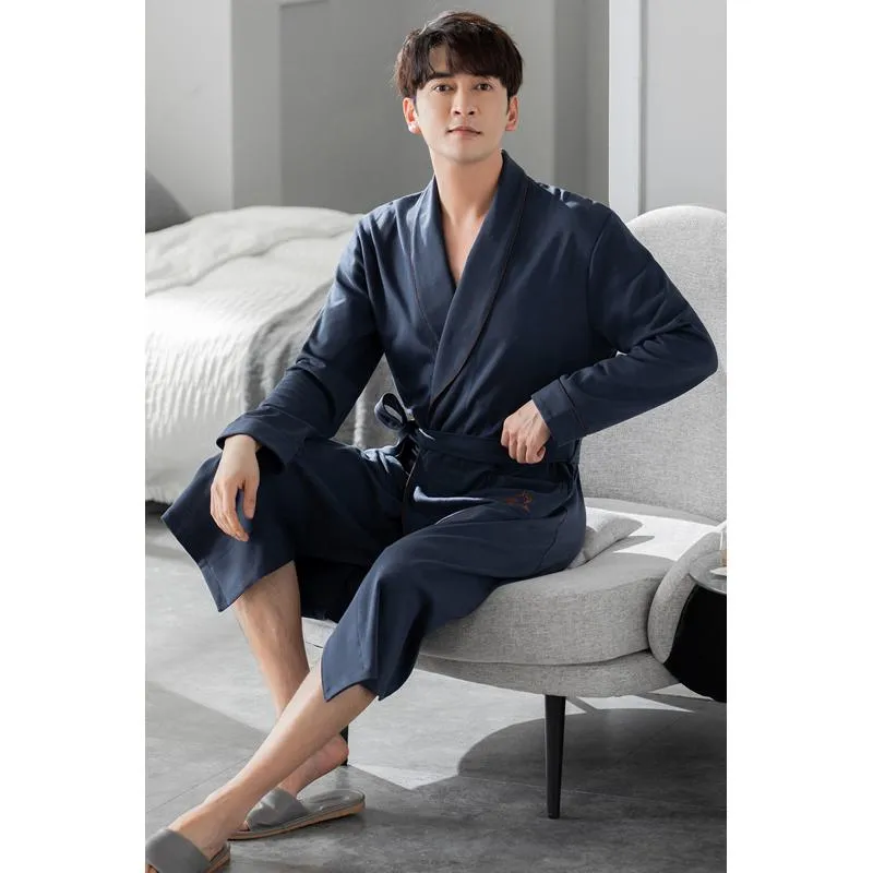 Solid Belted Cotton Collar Simplicity Night Robe