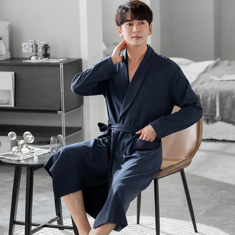 Solid Belted Cotton Collar Simplicity Night Robe