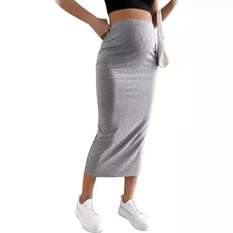 Solid Color Rib Knit Maternity Skirt 2024 Spring Maternity Skirt High Waist Pencil Skirt Maternity Clothes