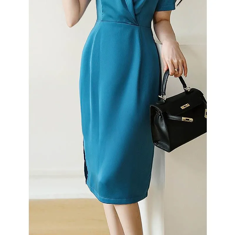 Solid V-Neck Slim-Fit Dress