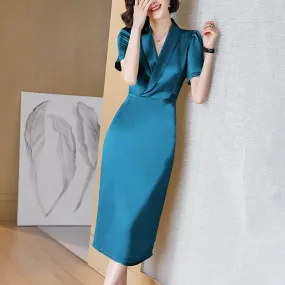 Solid V-Neck Slim-Fit Dress