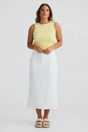 Straight Pocket Midi Skirt - White