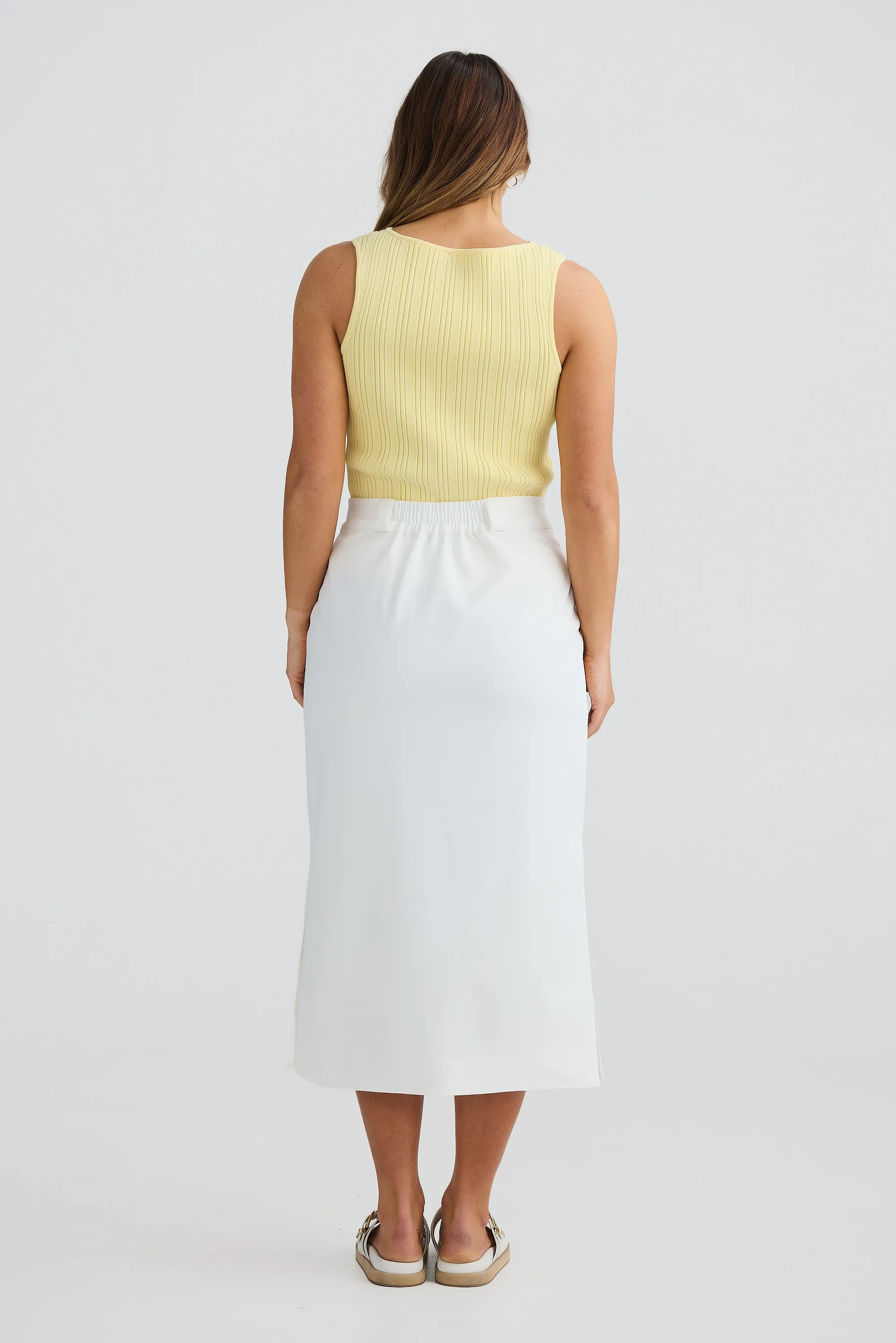 Straight Pocket Midi Skirt - White