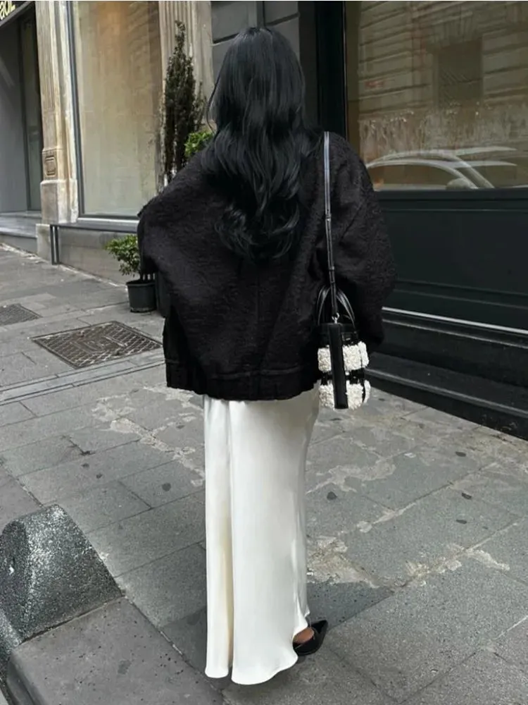 Street Satin High Party Waist Long Casual Temperament Slim Solid Skirt