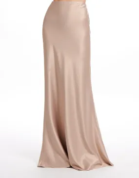 STRETCH SATIN BIAS LONG A-LINE SKIRT BISQUE