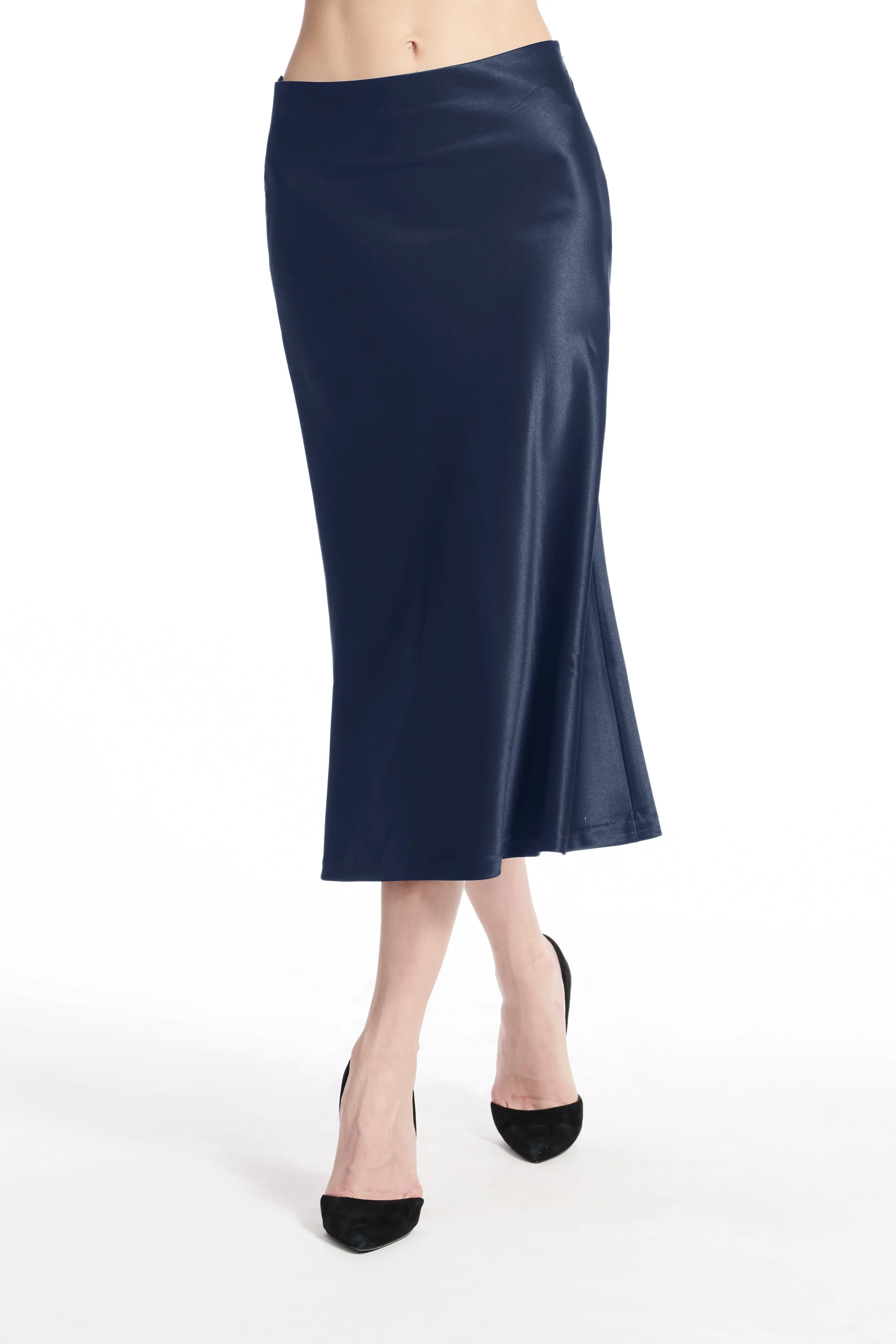 STRETCH SATIN MIDI A-LINE BIAS SKIRT