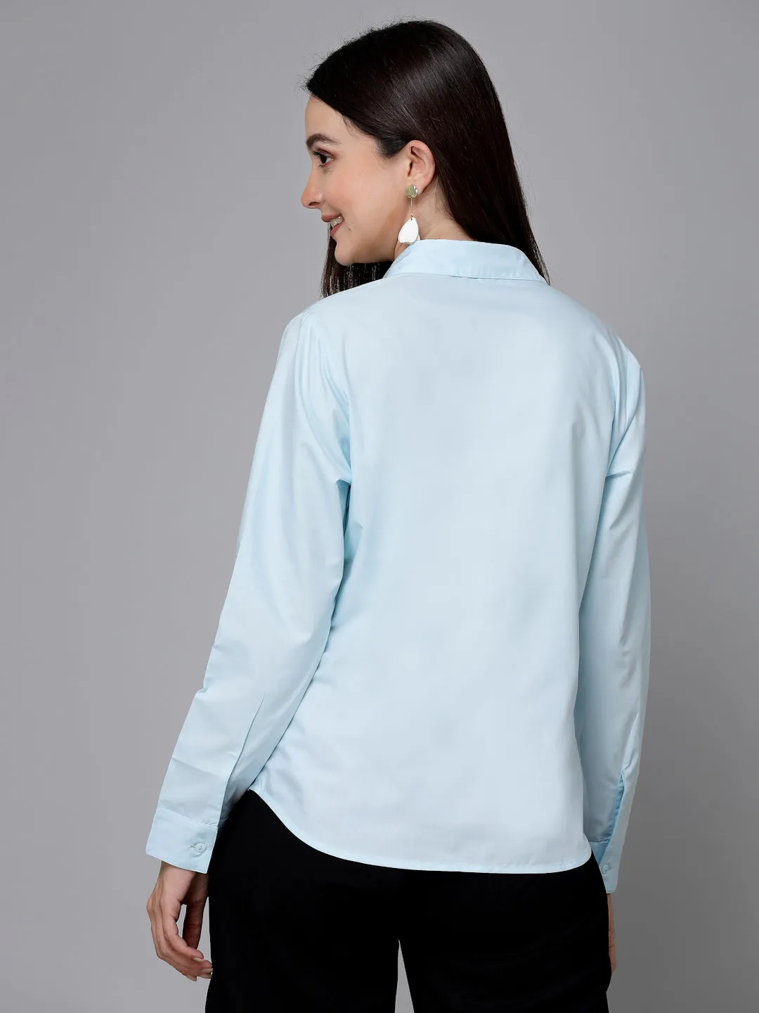 Style Quotient Women Light Blue Cotton Blend Formal Long Sleeve Shirt