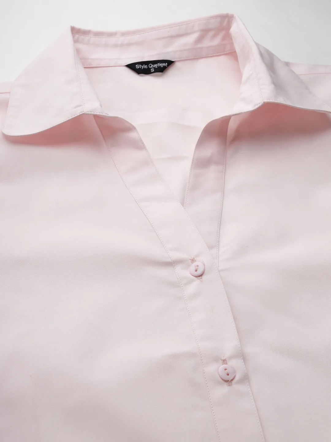 Style Quotient Women Light Pink Cotton Blend Formal Short Sleeve Shirt