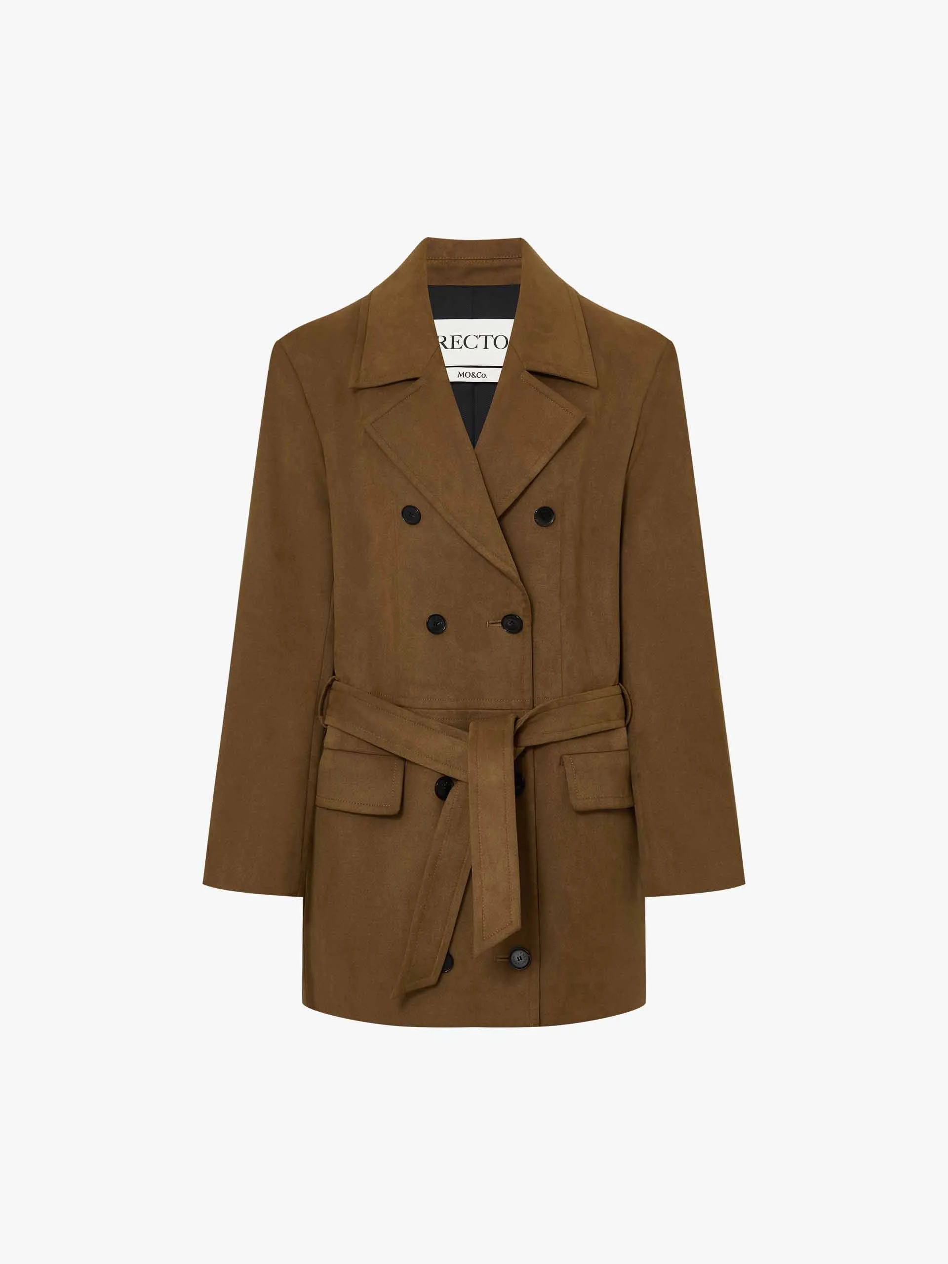 Suede Texture Belted Coat