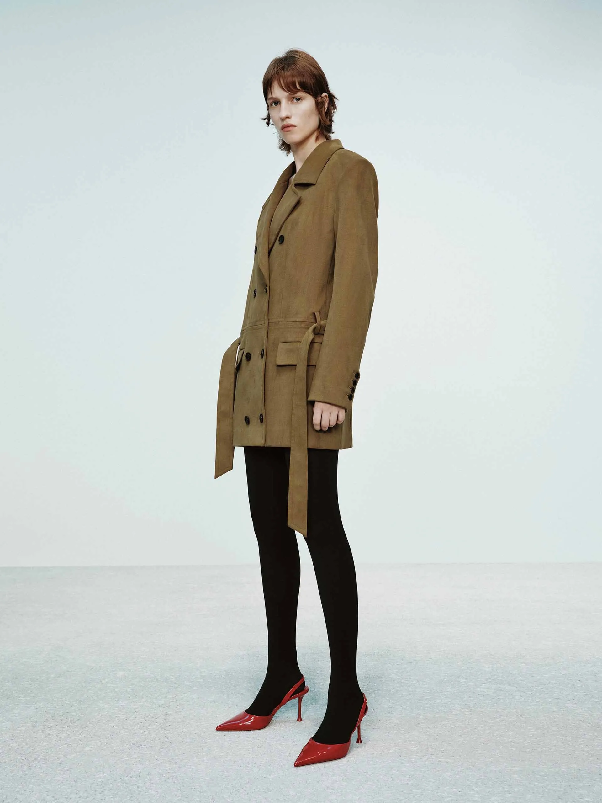 Suede Texture Belted Coat