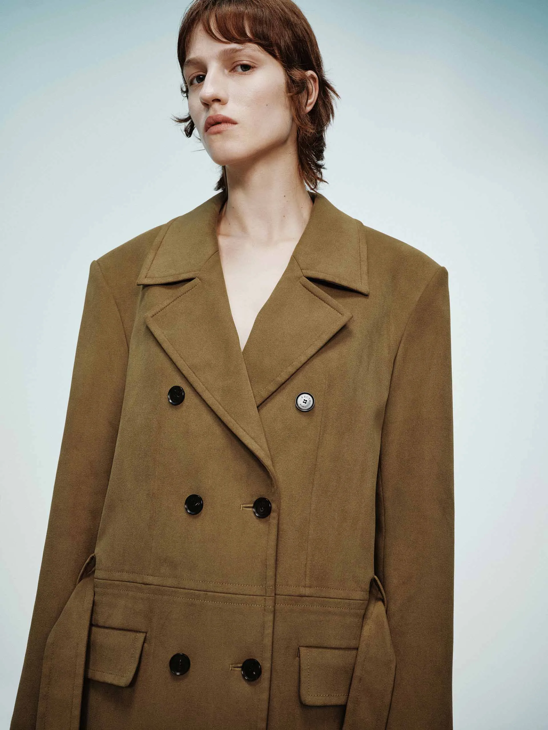 Suede Texture Belted Coat