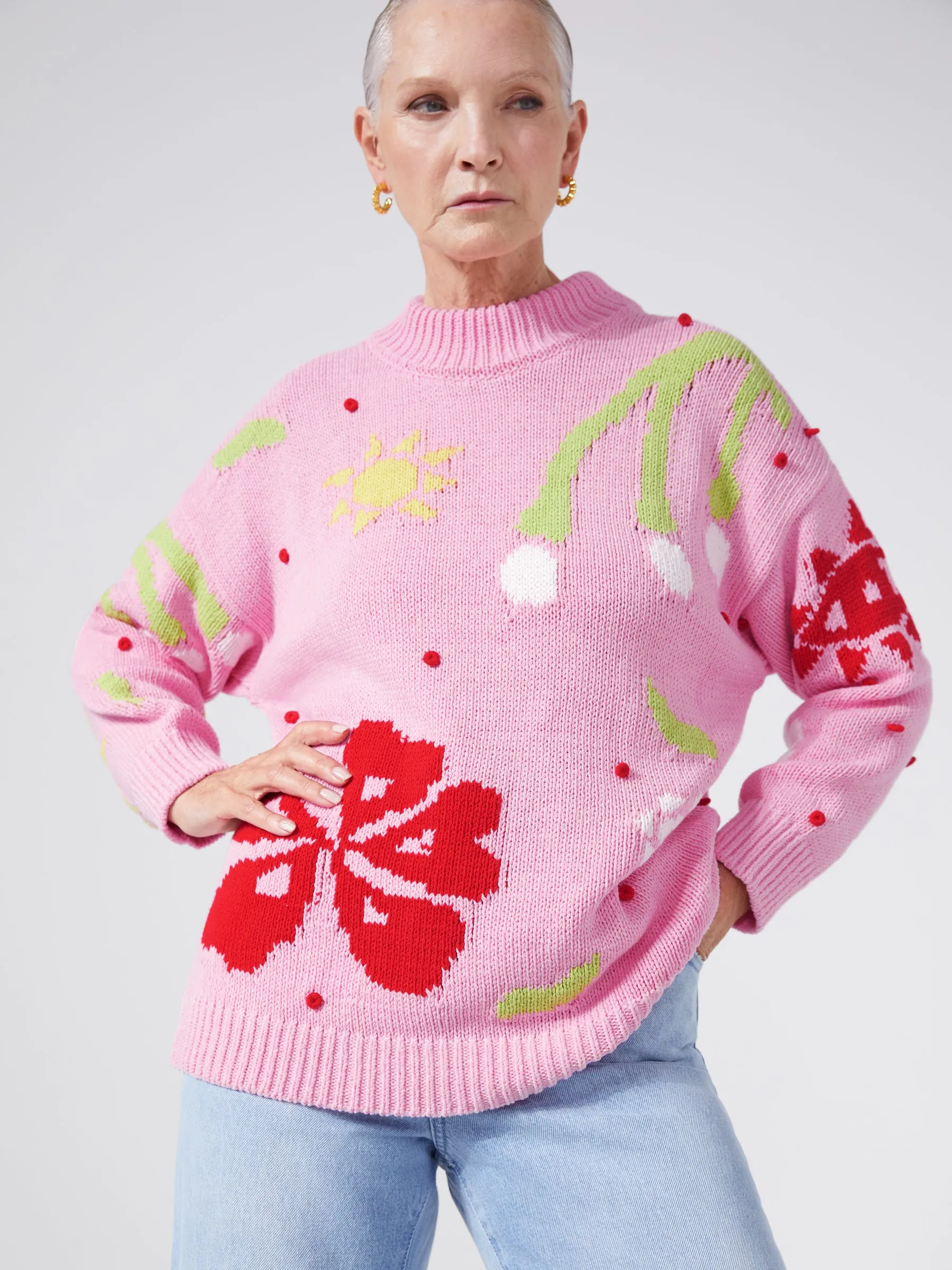 Sun Wink Cotton Intarsia Jumper Pink