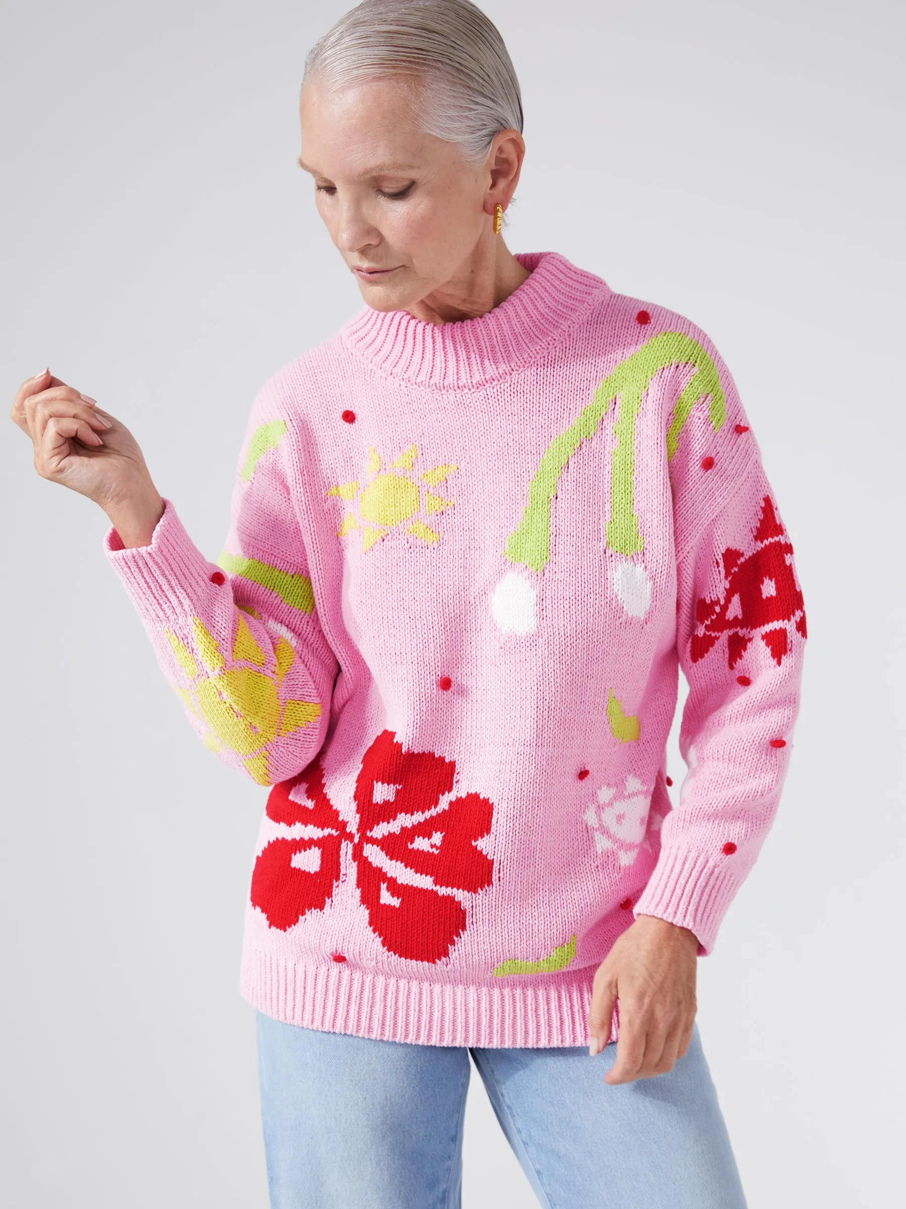 Sun Wink Cotton Intarsia Jumper Pink