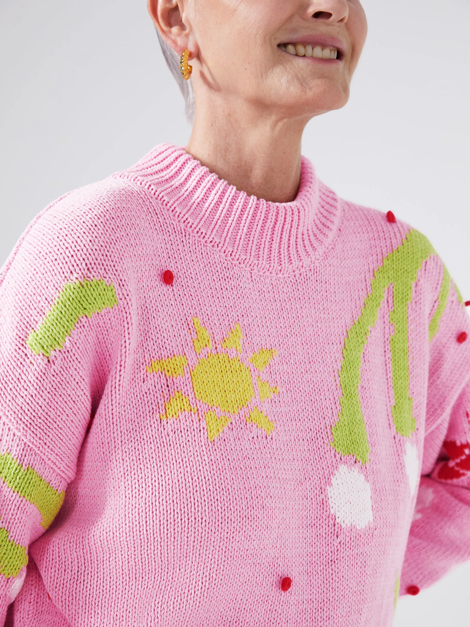 Sun Wink Cotton Intarsia Jumper Pink