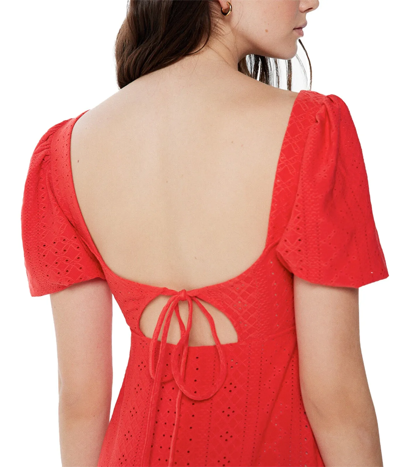 Swiss Embroidery Circular Midi Dress Red