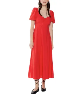 Swiss Embroidery Circular Midi Dress Red