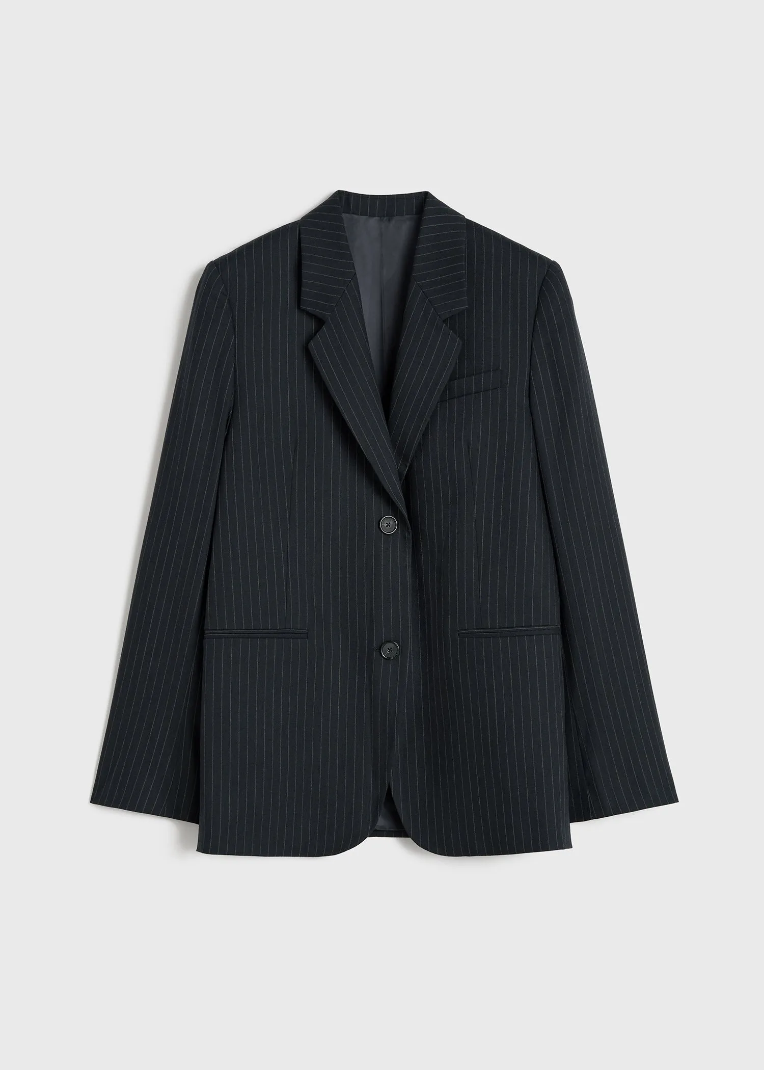 Tailored pinstriped suit jacket navy