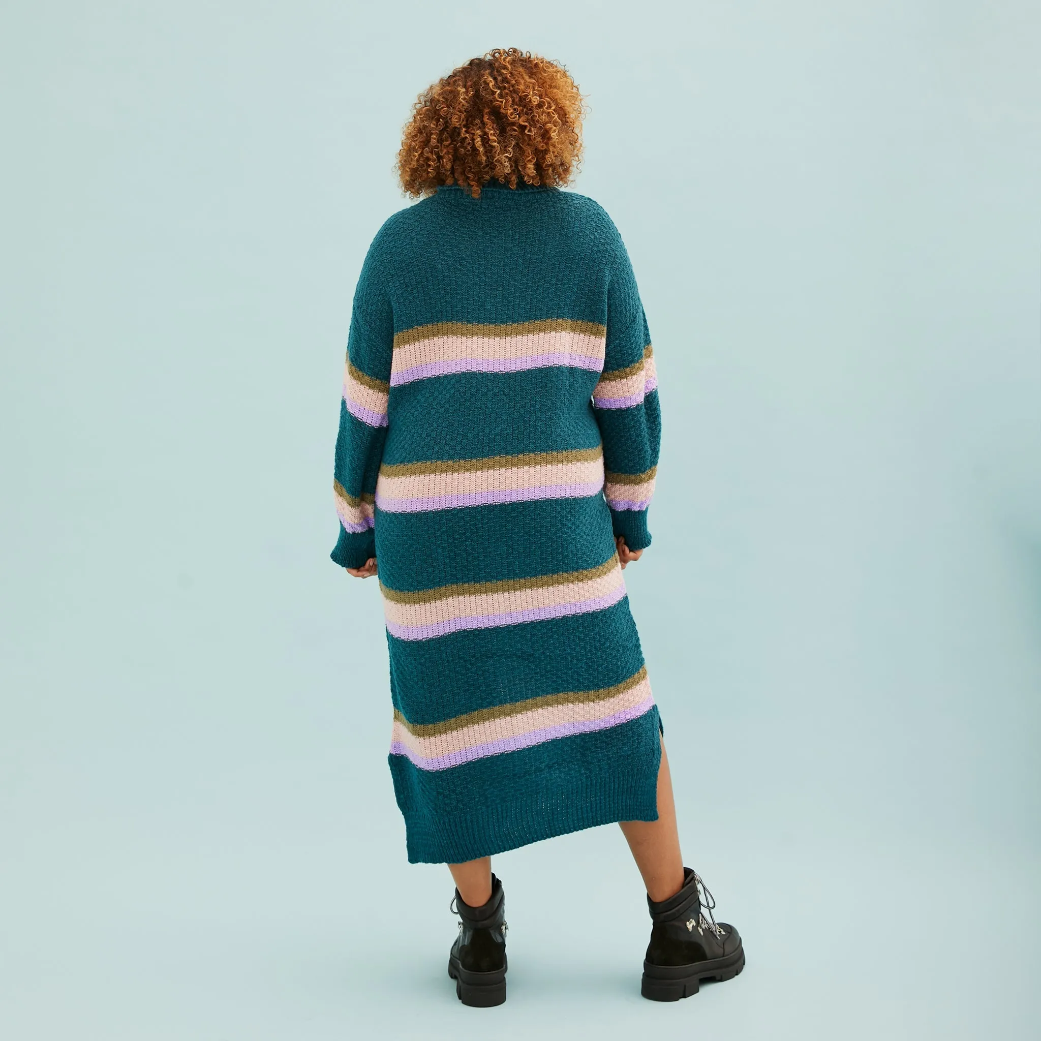 Tanya Roll Neck Stripe Knitted Midi Dress - Teal