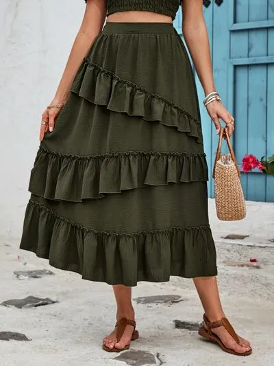 TEEK - Black Forest Ruffled Elastic Waist Midi Skirt