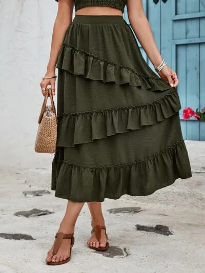 TEEK - Black Forest Ruffled Elastic Waist Midi Skirt