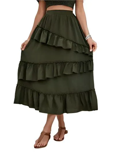 TEEK - Black Forest Ruffled Elastic Waist Midi Skirt