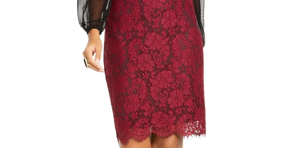 Thalia Sodi Women's Lace Pencil Skirt Red Size Small